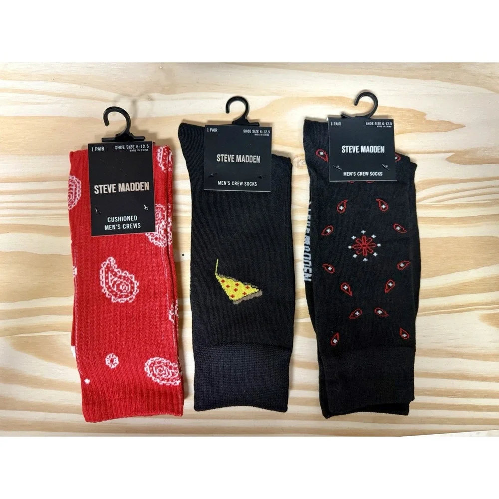 Steve Madden 6 Pack Dress Crew Socks Men's Size 6-12.5 Bundle Stocking Print F27